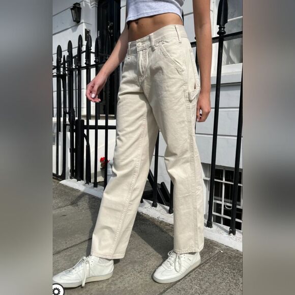 J. Galt Brandy Melville Mila Carpenter Pants Ivory Straight Leg Women's S (XS) - Picture 1 of 13